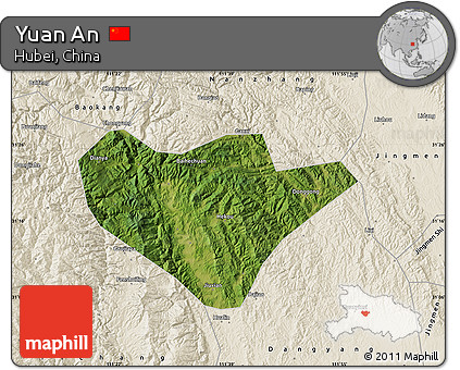 Satellite Map of Yuan An, shaded relief outside