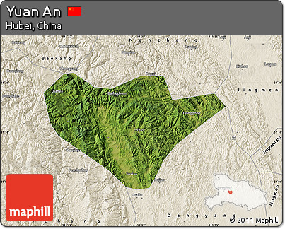Satellite Map of Yuan An, shaded relief outside