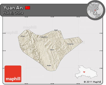 Shaded Relief Map of Yuan An, cropped outside