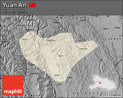 Shaded Relief Map of Yuan An, darken, desaturated