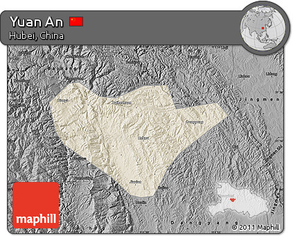 Shaded Relief Map of Yuan An, darken, desaturated