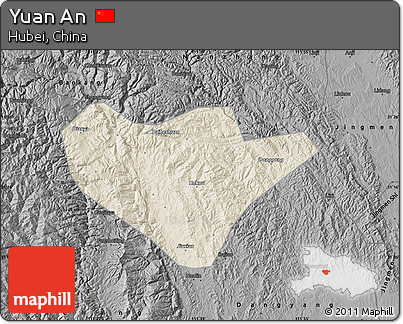 Shaded Relief Map of Yuan An, darken, desaturated