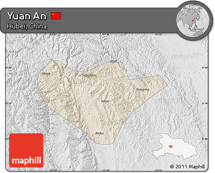 Shaded Relief Map of Yuan An, lighten, desaturated