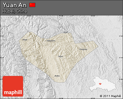 Shaded Relief Map of Yuan An, lighten, desaturated