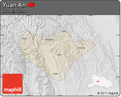 Shaded Relief Map of Yuan An, lighten, desaturated
