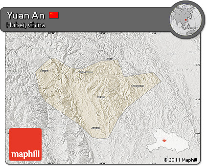 Shaded Relief Map of Yuan An, lighten, semi-desaturated