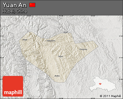 Shaded Relief Map of Yuan An, lighten, semi-desaturated