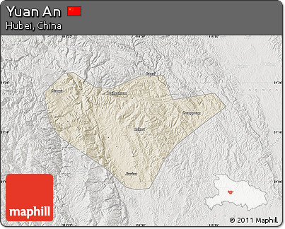Shaded Relief Map of Yuan An, lighten, semi-desaturated