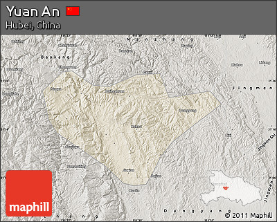 Shaded Relief Map of Yuan An, semi-desaturated