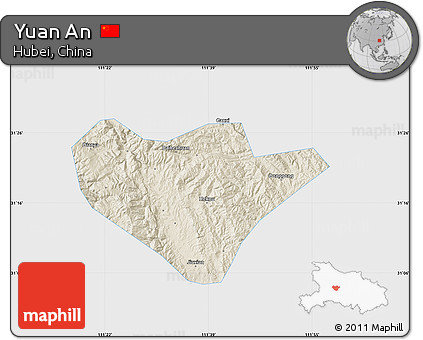 Shaded Relief Map of Yuan An, single color outside