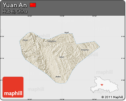 Shaded Relief Map of Yuan An, single color outside