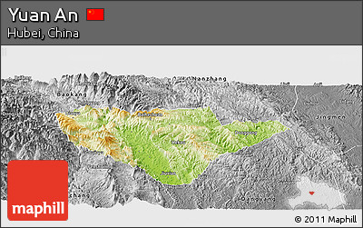 Physical Panoramic Map of Yuan An, desaturated