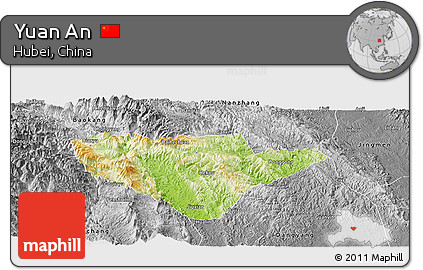 Physical Panoramic Map of Yuan An, desaturated