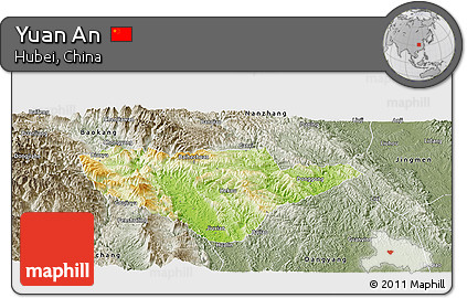 Physical Panoramic Map of Yuan An, semi-desaturated