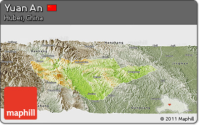 Physical Panoramic Map of Yuan An, semi-desaturated