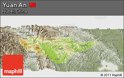 Physical Panoramic Map of Yuan An, semi-desaturated