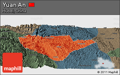 Political Panoramic Map of Yuan An, darken, semi-desaturated