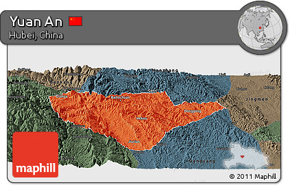 Political Panoramic Map of Yuan An, darken, semi-desaturated