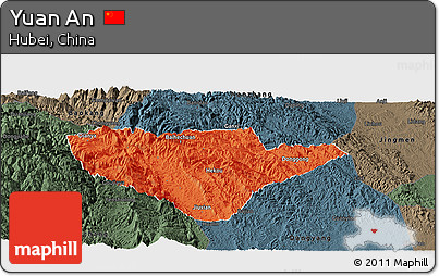 Political Panoramic Map of Yuan An, darken, semi-desaturated