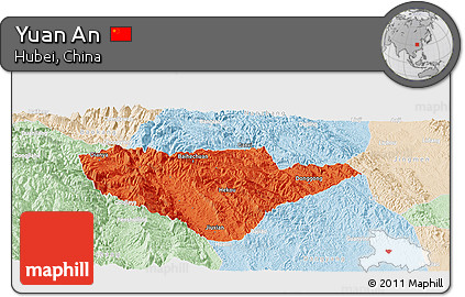 Political Panoramic Map of Yuan An, lighten