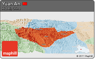 Political Panoramic Map of Yuan An, lighten