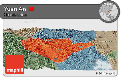 Political Panoramic Map of Yuan An, semi-desaturated