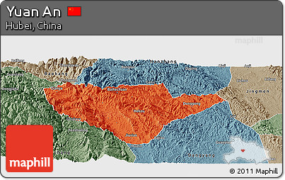 Political Panoramic Map of Yuan An, semi-desaturated