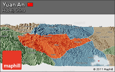 Political Panoramic Map of Yuan An, semi-desaturated