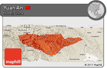 Political Panoramic Map of Yuan An, shaded relief outside