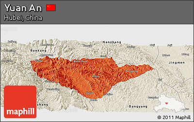 Political Panoramic Map of Yuan An, shaded relief outside