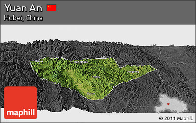 Satellite Panoramic Map of Yuan An, darken, desaturated