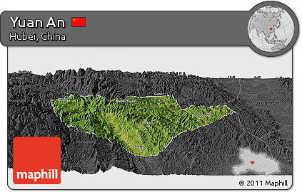 Satellite Panoramic Map of Yuan An, darken, desaturated
