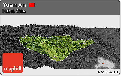 Satellite Panoramic Map of Yuan An, darken, desaturated