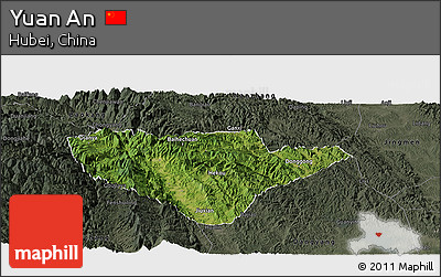 Satellite Panoramic Map of Yuan An, darken, semi-desaturated