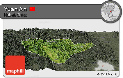 Satellite Panoramic Map of Yuan An, darken, semi-desaturated