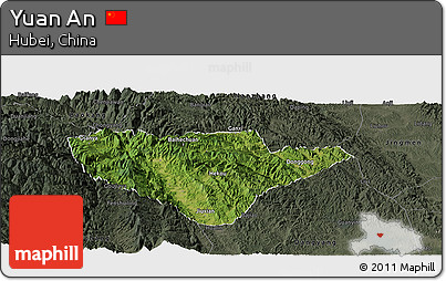 Satellite Panoramic Map of Yuan An, darken, semi-desaturated