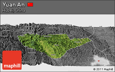 Satellite Panoramic Map of Yuan An, desaturated