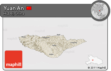 Shaded Relief Panoramic Map of Yuan An, cropped outside