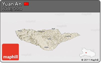 Shaded Relief Panoramic Map of Yuan An, cropped outside