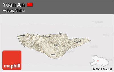Shaded Relief Panoramic Map of Yuan An, cropped outside