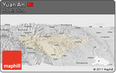 Shaded Relief Panoramic Map of Yuan An, desaturated
