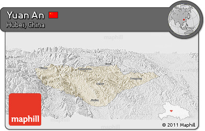 Shaded Relief Panoramic Map of Yuan An, lighten, desaturated