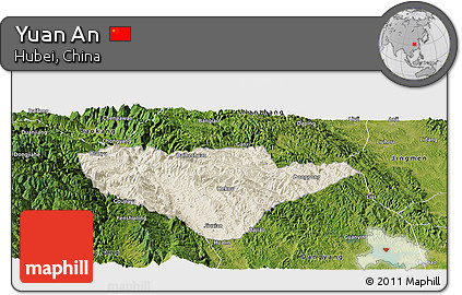 Shaded Relief Panoramic Map of Yuan An, satellite outside