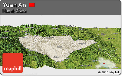 Shaded Relief Panoramic Map of Yuan An, satellite outside