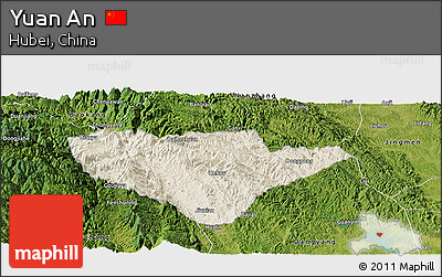 Shaded Relief Panoramic Map of Yuan An, satellite outside