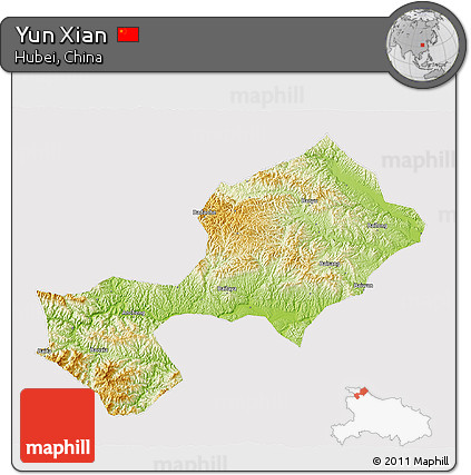 Physical 3D Map of Yun Xian, cropped outside