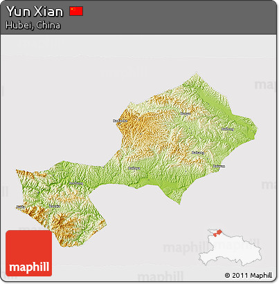 Physical 3D Map of Yun Xian, cropped outside