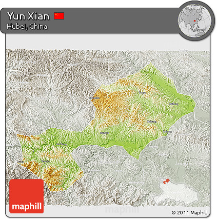 Physical 3D Map of Yun Xian, lighten, semi-desaturated