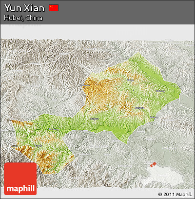 Physical 3D Map of Yun Xian, lighten, semi-desaturated
