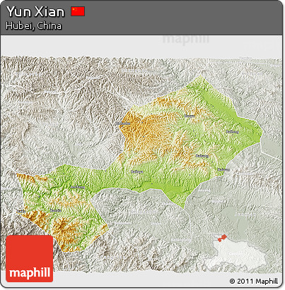 Physical 3D Map of Yun Xian, lighten, semi-desaturated